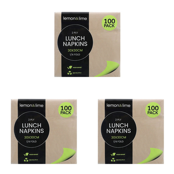 3x 100PK Lemon & Lime 30cm Lunch 2-Ply Napkin - Natural
