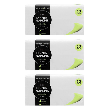 3x 50PK Lemon & Lime 40cm Dinner 2-Ply Napkin - White