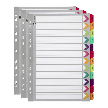 3PK Marbig Jan-Dec Tab Fluoro A4 Ring Binder Plastic Divider Organiser