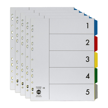 5PK Marbig PP 5 Tab Coloured A4 Lever Arch/Binder Extra Wide Dividers