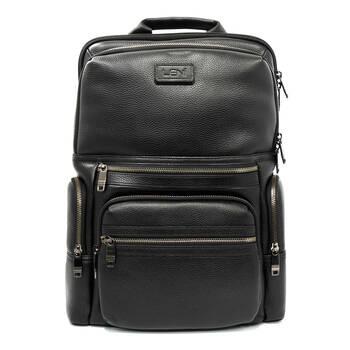 Leni Traveler Premium Leather Backpack Bag with Built-in USB Port- Black 