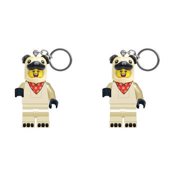 2PK Lego Minifigures Pug Keychain LED Light 8x4cm Kids - Beige 6y+