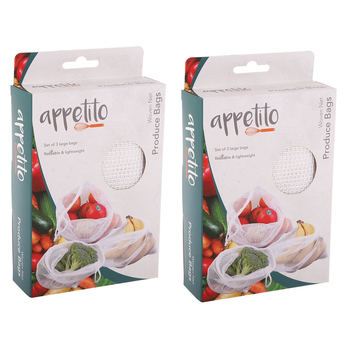 2x 3pc Appetito Woven Net Produce Bags Large