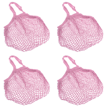 4PK Sachi Cotton String Bag Long Handle Fruit Carrier Net - Pastel Pink