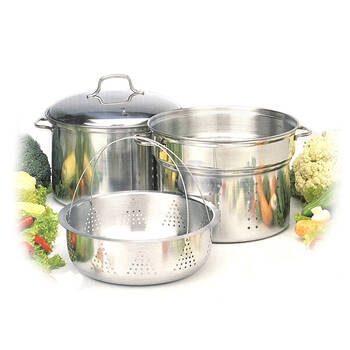 4pc Stainless Steel 7.6L Pot w/ Steamer Basket & Strainer