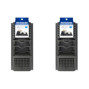 2PK Grand Fusion Microfibre Dish Drying Mat w/ 3 Section Rack 51x39cm Charcoal