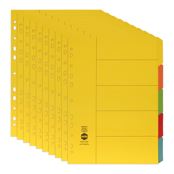 10PK Marbig Brights 5-Tab Manilla A4 Ring Binder Indices Dividers