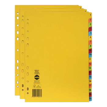 3PK Marbig Brights 1-20 Tab Manilla A4 Ring Binder Dividers