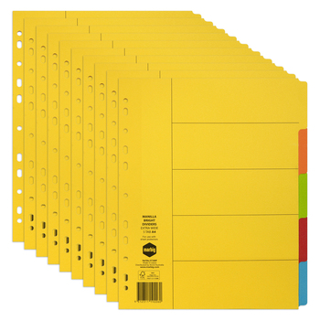 10PK Marbig Brights Extra Wide 5-Tab Manilla A4 Ring Binder Divider