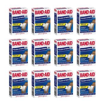12PK 20pc Band-Aid Brand Adhesive Bandages Tough Strips Wound Protection
