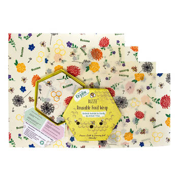 4pc Buzzee Organic Reusable Beeswax Wraps Washable Food Covers Bees At Work