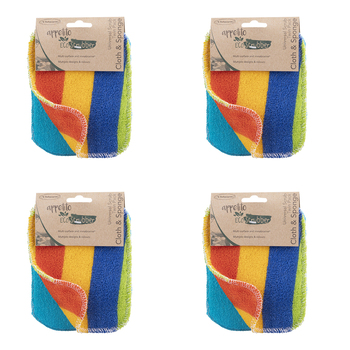 4PK 2pc Appetito Eco Scrubber Cloth & Sponge Universal Scrub 12x16.5cm Assorted
