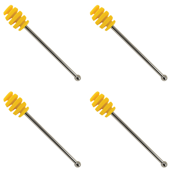 4PK R&M Silicone Honey Dipper w/ Stainless Steel Handle - Yellow