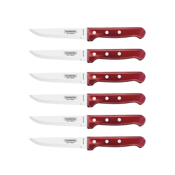 6pc Tramontina Churrasco Gaucho Steak Knife Kitchen Tool Set - Red