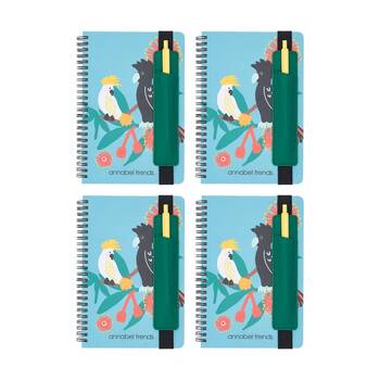 4PK Annabel Trends A5 160 Page Ruled Hard Cover Notebook W/ Spiral Binding Cockatoo