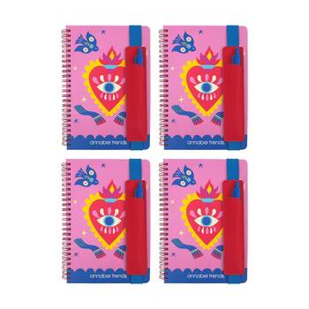 4PK Annabel Trends A5 160 Page Ruled Hard Cover Notebook W/ Spiral Binding Fiesta