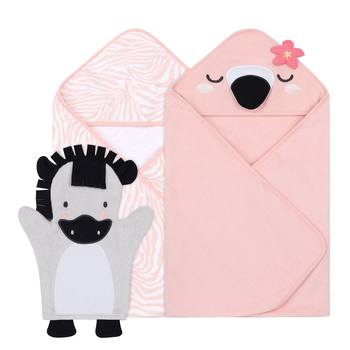 3pc Little Haven Baby 2-Hooded Towels & Wash Mitt Set Tropical Safari