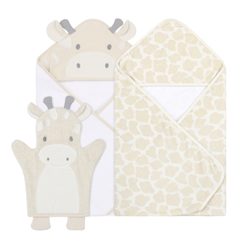 3pc Little Haven Baby 2-Hooded Towels & Wash Mitt Set Safari Dreams