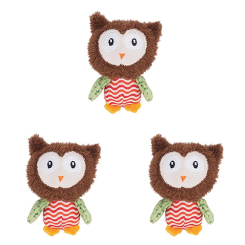 3x Rosewood Little Nippers Boggle Owl Cat Kitten Pet Toy - Brown