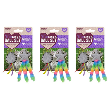 3x 2pc Rosewood Moody Moggy Star and Ball Set Cat Kitten Pet Toy