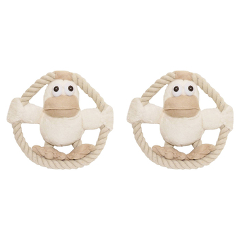 2PK Rosewood 22cm Riverside Duck Pet Dog Toy w/ Squeaker Rope Interactive Play Beige