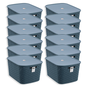12PK Boxsweden Woven Rattan 26L/40cm Lidded Basket Storage - Assorted