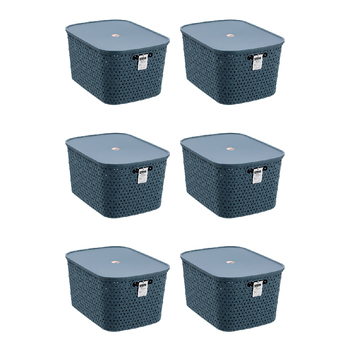 6PK Boxsweden Woven Rattan 26L/40cm Lidded Basket Storage - Assorted
