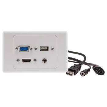 Pro2 HDMI VGA USB 3.5mm Audio Wall Plate Port Socket w/ Rear Cables White