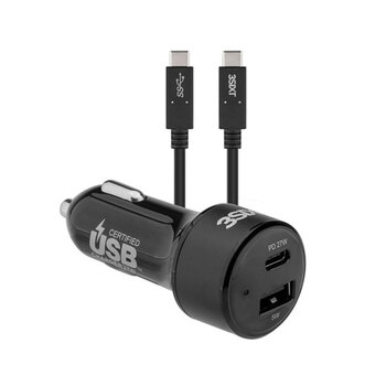 3sixT USB-C/USB-A Car Dual Charger 27W w/Cable 3S-1033