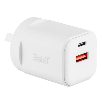 3sixT Wall Charger GaN 35W USB-C PD + QC27W USB-A - White