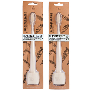 2PK NFco Bio Soft-Bristles Toothbrush w/ Stand - Ivory Desert 