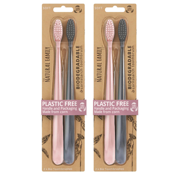 2x 2pc NFco Bio Soft Toothbrush - Rose Quarts & Monsoon Mist