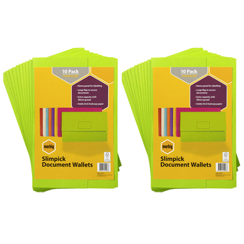 20pc Marbig Brights Slimpick Foolscap Document Wallet - Green