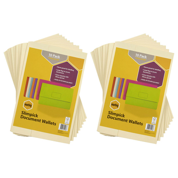 20pc Marbig Brights Slimpick Foolscap Document Wallet - Buff