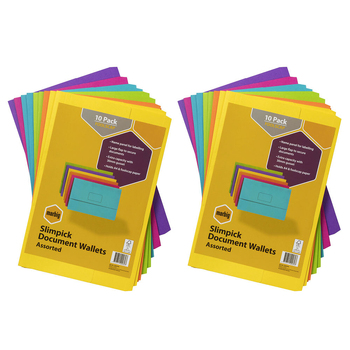 20pc Marbig Brights Slimpick Foolscap Document Wallet - Assorted