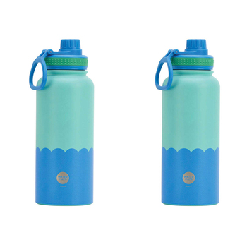 2PK Annabel Trends Watermate Wave 1000ml Stainless Steel Bottle Aqua Blue