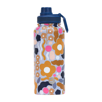 Annabel Trends Watermate 950ml Stainless Steel Bottle Floral Puzzle Mustard