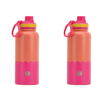 2PK Annabel Trends Watermate Wave 1000ml Stainless Steel Bottle Orange Hot Pink