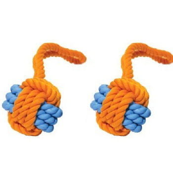 2PK Rosewood Rubber & Rope Ball Tug Pet Dog Interactive Fun Play Toy Small Assorted