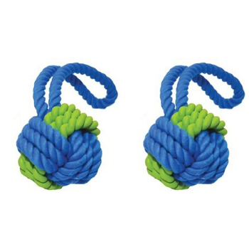 2PK Rosewood Rubber & Rope Ball Tug Medium Pet Dog Chewing/Tugging Play Toy Assorted