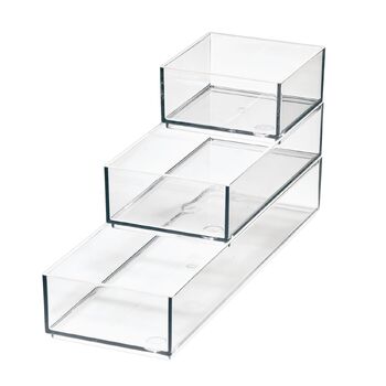 3pc iDesign Stack & Slide Cosmetic/Makeup Organisers - Clear/Matte White