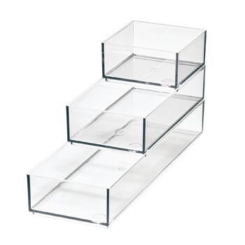 3pc iDesign Stack & Slide Cosmetic/Makeup Organisers - Clear/Matte White