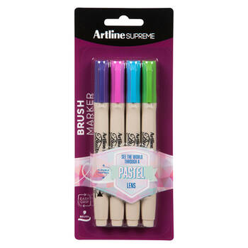4pc Artline Supreme Brush Markers - Assorted Pastel Colours