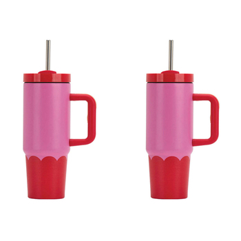 2PK Annabel Trends Super Sip Wave 380ml Stainless Steel Cup - Pink Red