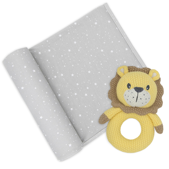 Living Textiles Jersey Swaddle & Rattle Stars/Lion