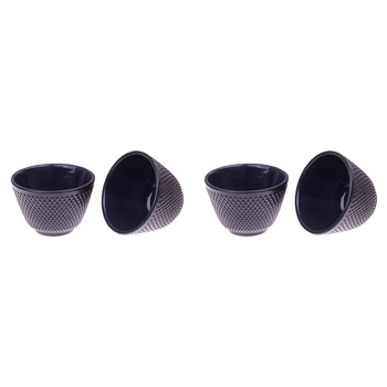 4pc Teaology Cast Iron Tea Cup Fine Hobnail 120ml Black