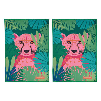 2PK Annabel Trends Waffle Microfibre Tea Towel Rectangular 50x70cm Cheetah