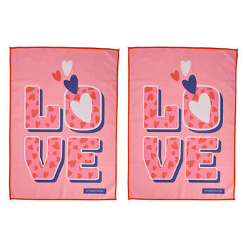 2PK Annabel Trends Waffle Microfibre Tea Towel Rectangular 50x70cm Love