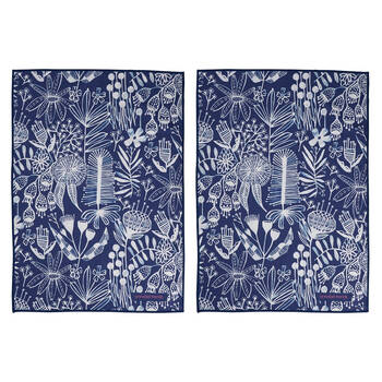 2PK Annabel Trends Waffle Microfibre Tea Towel Rectangular 50x70cm Navy Natives