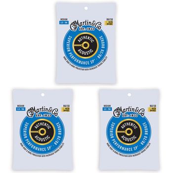 3PK Martin Guitar MA150 Authentic Acoustic Strings 80/20 Bronze Medium